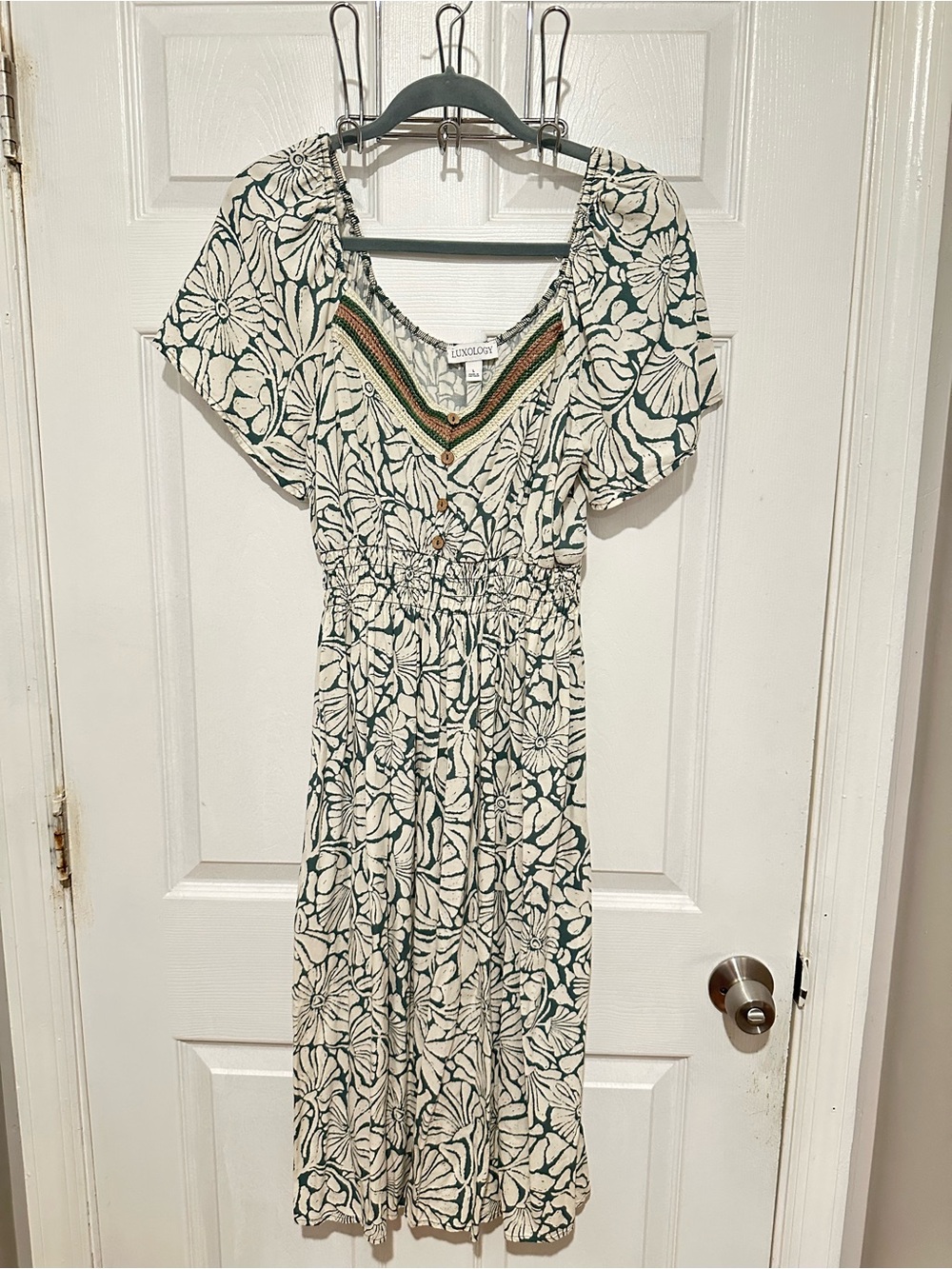 Luxology Green and Cream Floral Midi Dress